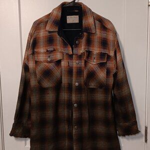 We The Free Womens Flannel Shacket Blue/Orange Small